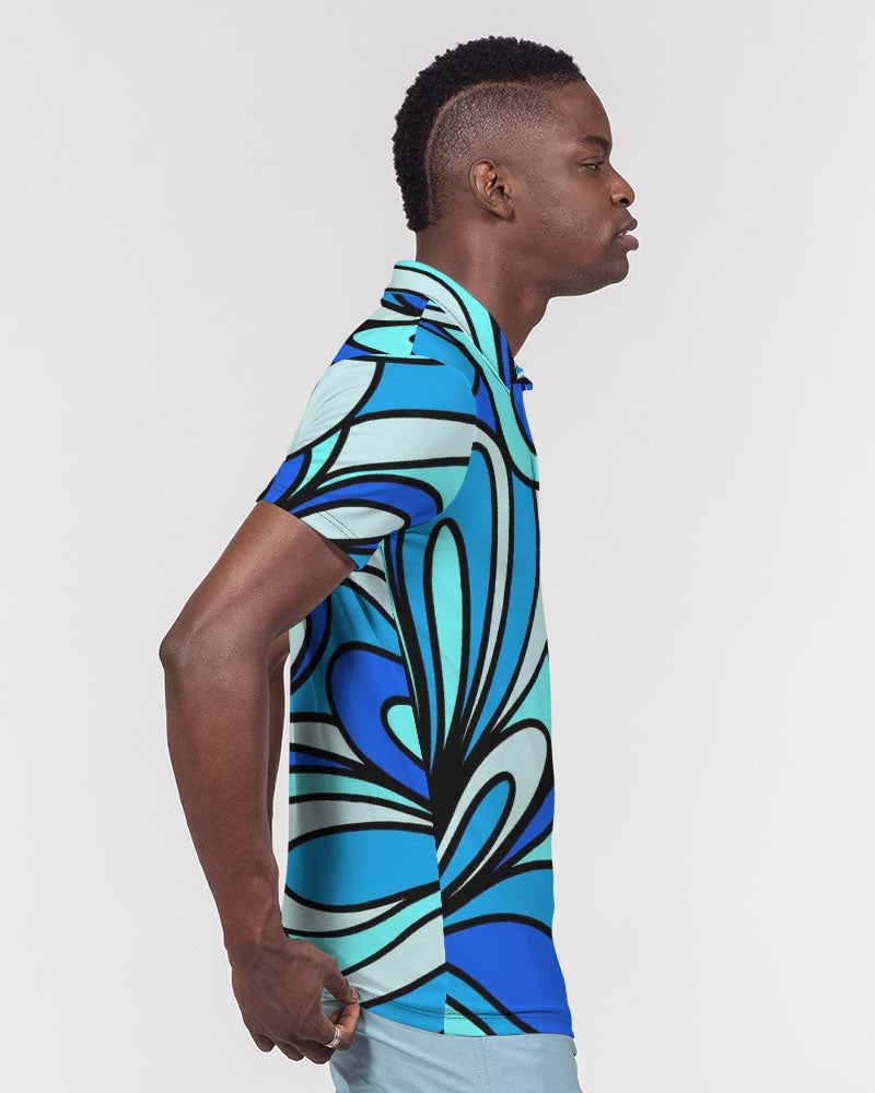 Louie Cool Bleu Men's All-Over Print Slim Fit Short Sleeve Polo