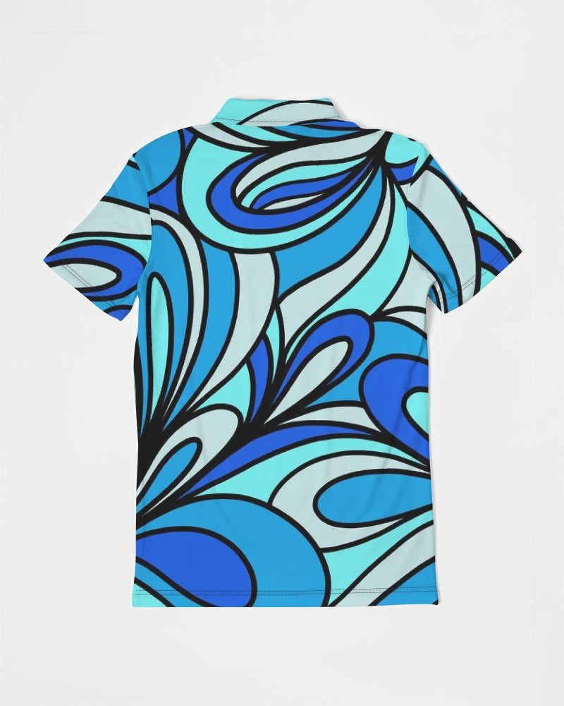 Louie Cool Bleu Men's All-Over Print Slim Fit Short Sleeve Polo