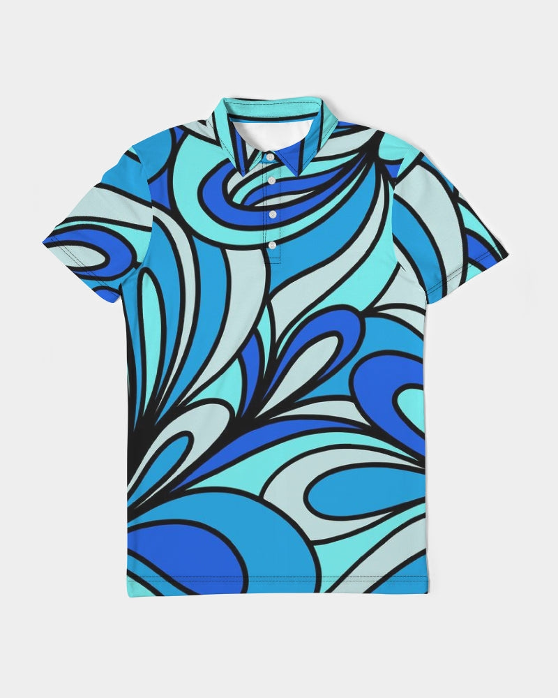Louie Cool Bleu Men's All-Over Print Slim Fit Short Sleeve Polo