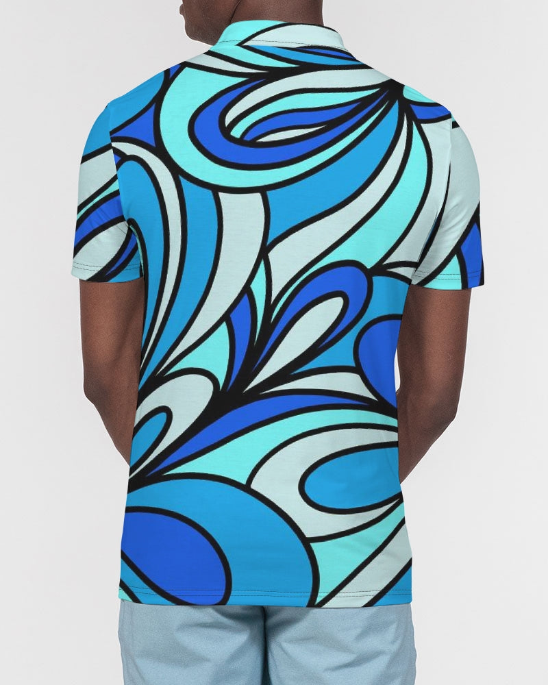 Louie Cool Bleu Men's All-Over Print Slim Fit Short Sleeve Polo