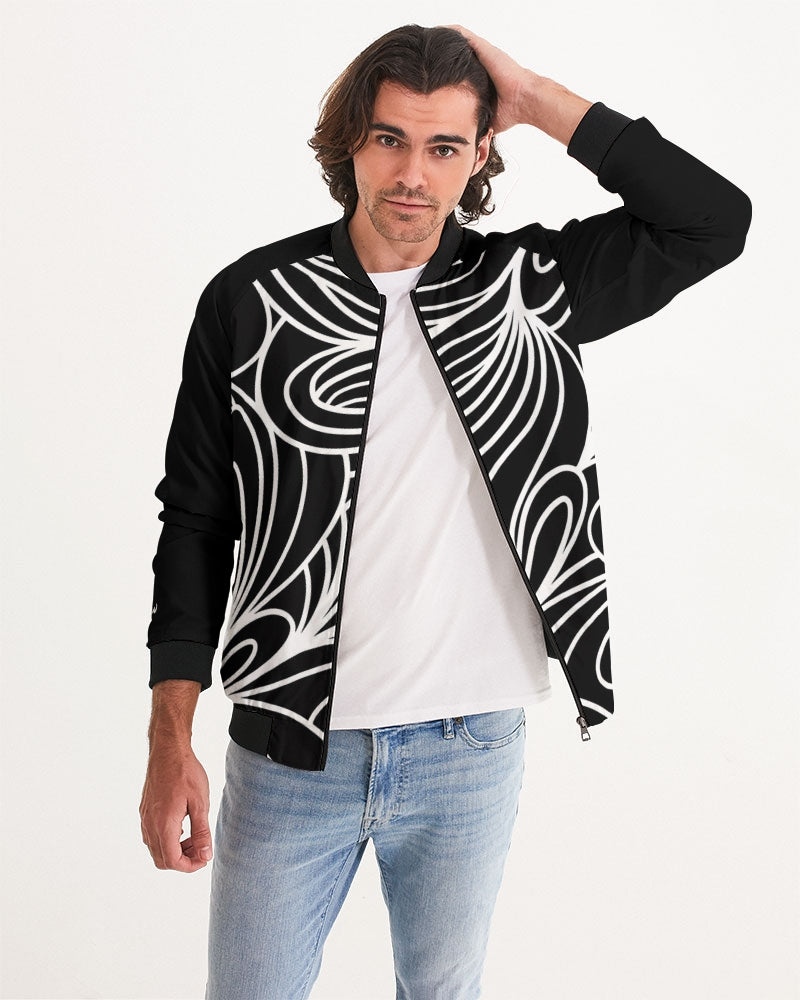 Louie Wri Black and White Men's Bomber Jacket