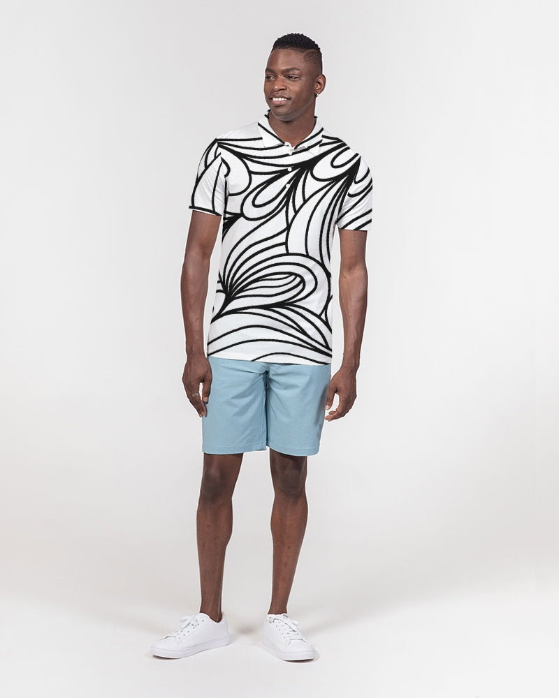 Louie Wri Black and White Collection Men's Slim Fit Short Sleeve Polo