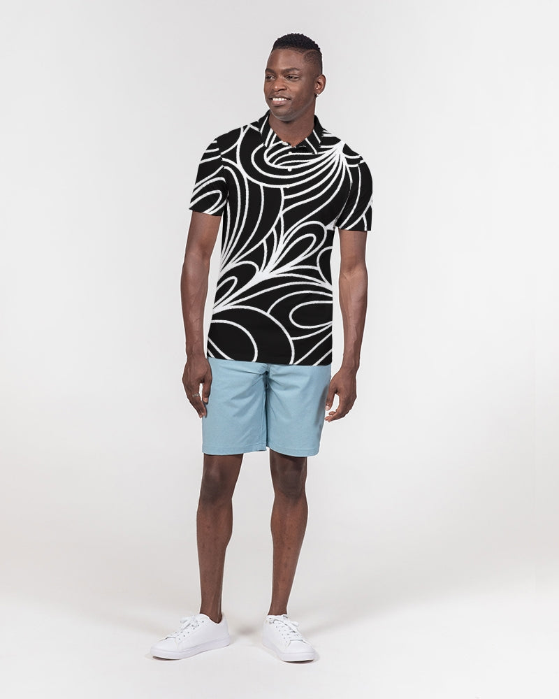 Louie Wri Black and White Men's Slim Fit Short Sleeve Polo