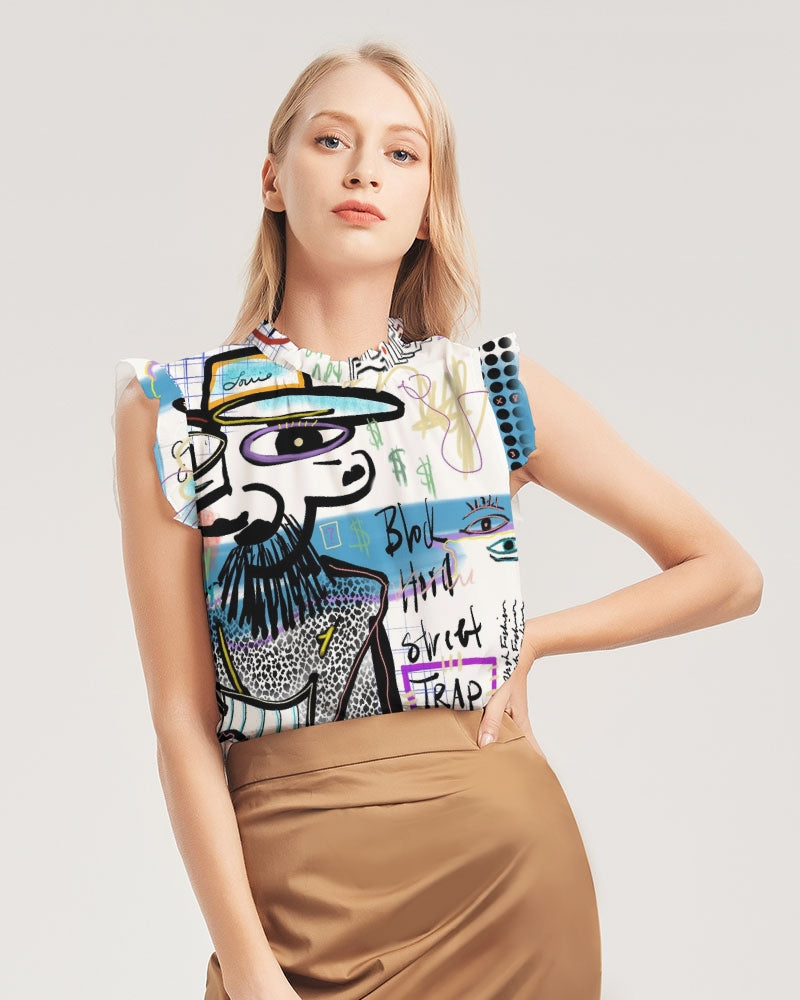 Louie Wri Trap 2 Collection Women's Ruffle Sleeve Top