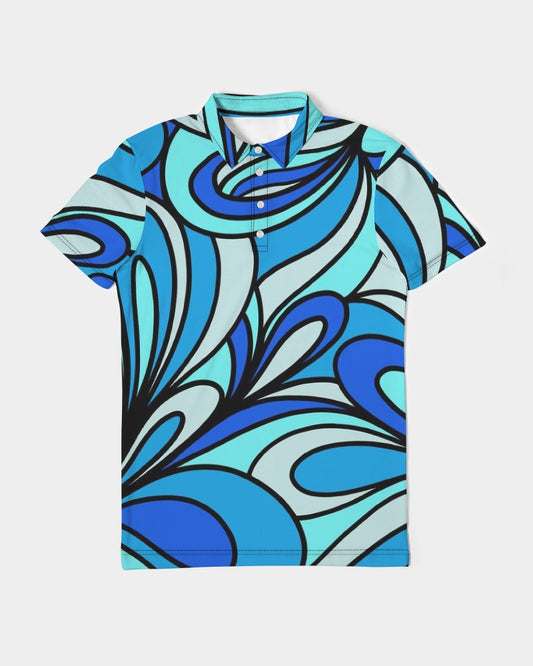 Louie Cool Bleu Men's All-Over Print Slim Fit Short Sleeve Polo