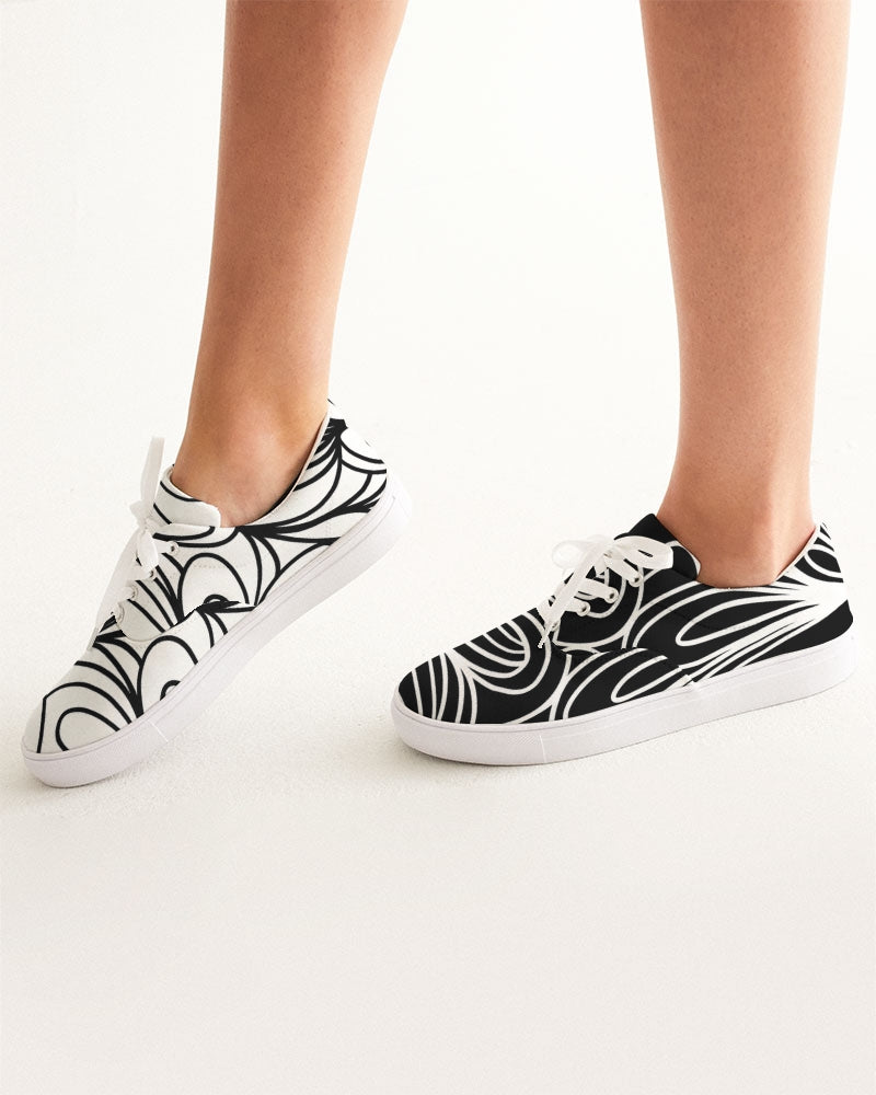 Louie Wri Black and White Collection Women's Lace Up Canvas Shoe