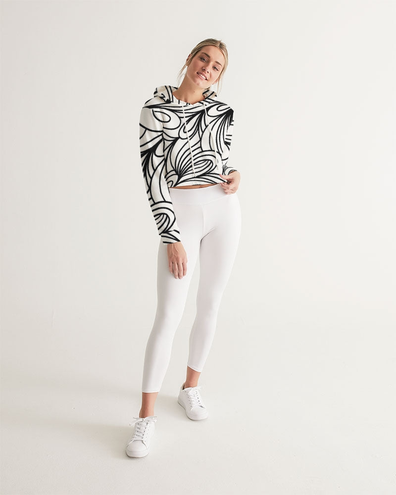 Louie Wri Black and White Collection Women's Cropped Hoodie